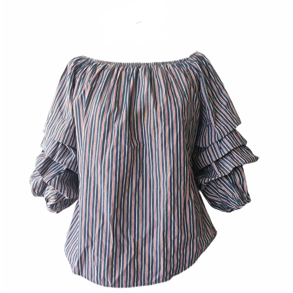 Kontrol Contemporary Striped Top Gathered Sleeve L